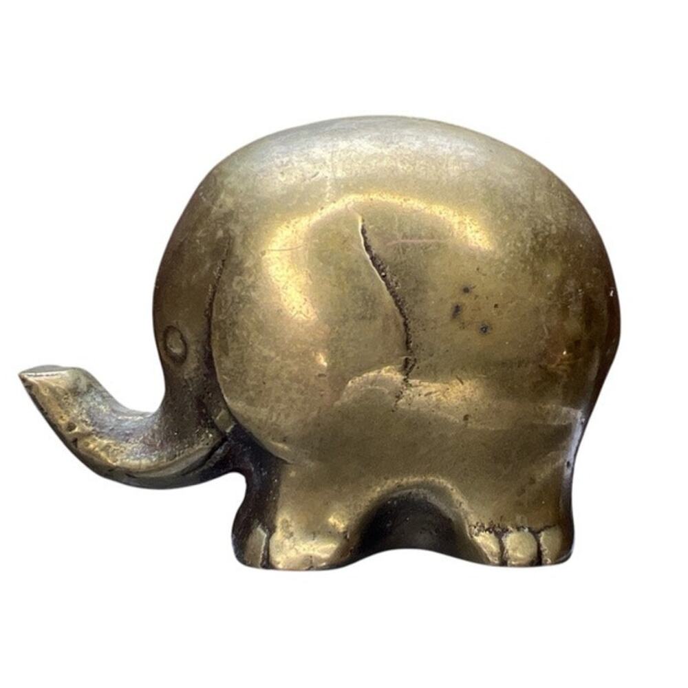 Vtg Brass Cute Elephant Artsy Paper Weight Collectible Home Decor Retro Unique
